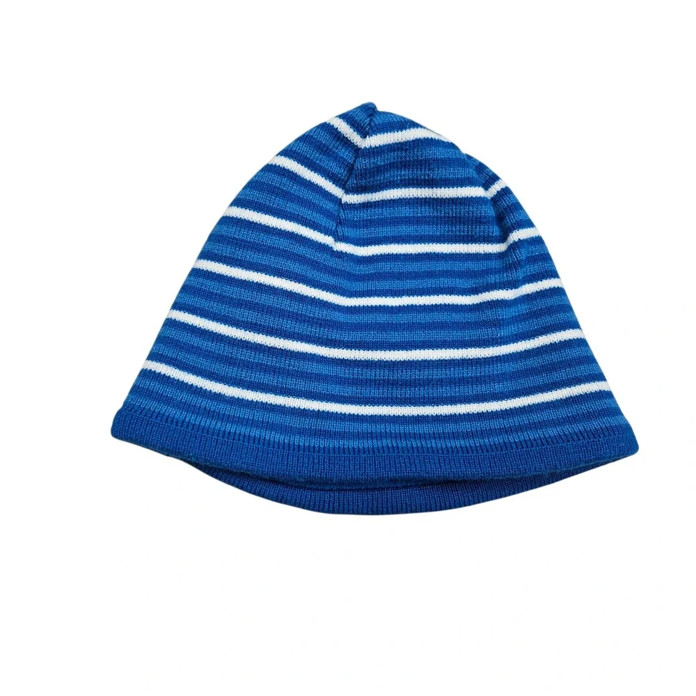 L.L.Bean Womens Blue White Striped Fleece Lined Beanie Hat OSFA Outdoors Granola